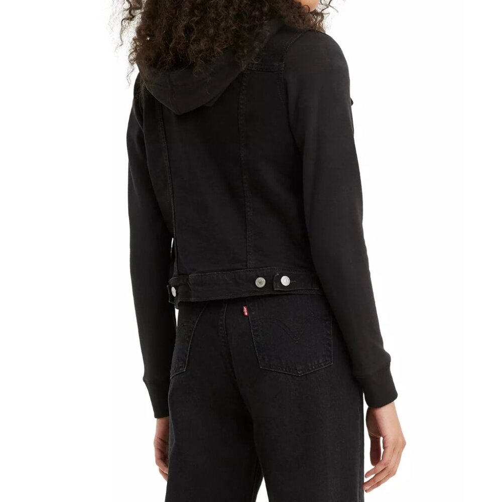 Levi's Black Hybrid Denim Hoodie Original Trucker Jacket Size M - Picture 2 of 12